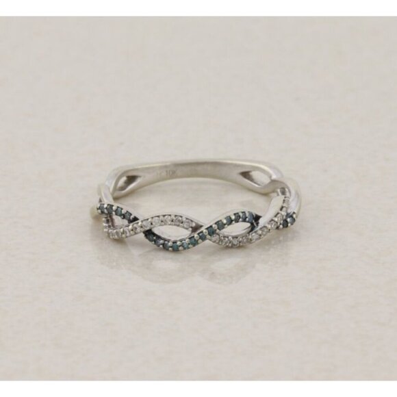 Unbranded Jewelry - 10k White Gold Fancy Blue and White Diamond Ring Twist Crossover Band 5 3/4